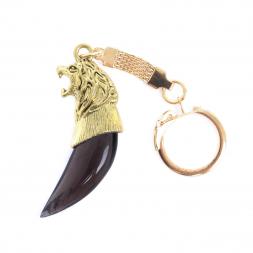 Брелок "Клык волчий зуб" из обсидиана цвет бронза