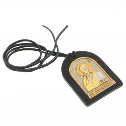Оберег в автомобиль с иконой &amp;quot;Спаситель&amp;quot; черная кожа