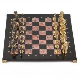 Шахматы "Камелот" бронза, лемезит и змеевика 40х40 см