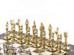 Шахматы "Ренессанс" доска 36х36 см мрамор змеевик фигуры цвет золото / серебро