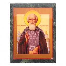 Икона настенная Сергий Радонежский змеевик 14х18х1,2 см