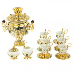 Самовар "Малахитовые узоры" с сервизом на 6 персон Златоуст