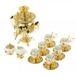 Самовар "Малахитовые узоры" с сервизом на 6 персон Златоуст
