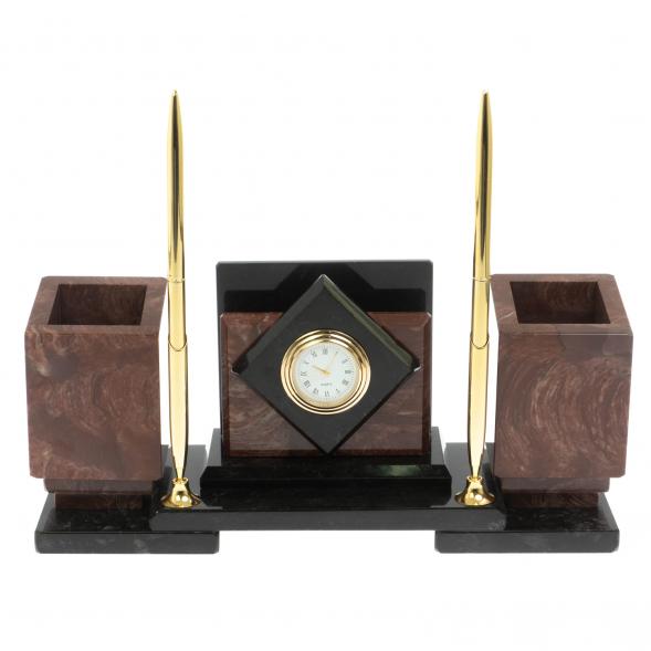 Настольный набор &amp;quot;Офисный&amp;quot; из лемезита с часами 129432