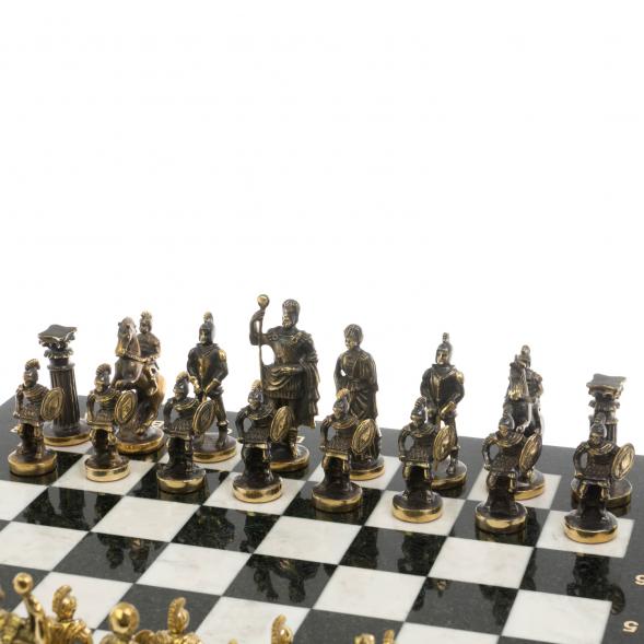 Шахматы подарочные из бронзы &amp;quot;Римские&amp;quot; 44х44 см из змеевика и мрамора 129657