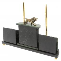 Настольный прибор "Лев" из зеленого офиокальцита