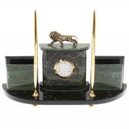 Настольный прибор "Лев" из зеленого офиокальцита