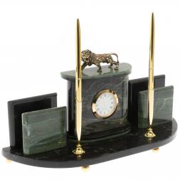 Настольный прибор "Лев" из зеленого офиокальцита