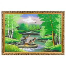 Картина "Охотник в лодке летом" багет 46х66 см, каменная крошка