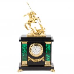 Часы из малахита с бронзой "Георгий Победоносец"