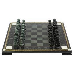 Шахматы "Турнирные" с багетом змеевик гранит
