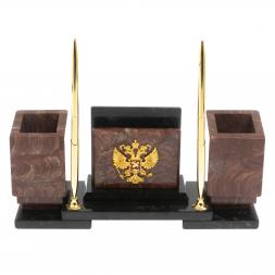 Настольный набор "Офисный" с гербом РФ из лемезита