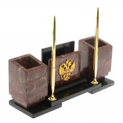 Настольный набор "Офисный" с гербом РФ из лемезита