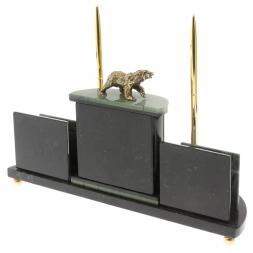 Настольный прибор "Медведь" из зеленого офиокальцита