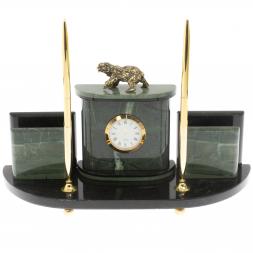 Настольный прибор "Медведь" из зеленого офиокальцита