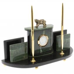 Настольный прибор "Медведь" из зеленого офиокальцита