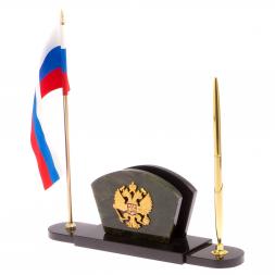 Визитница с флагом и гербом РФ камень нефрит