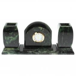 Офисный письменный набор с часами из шабровского змеевика