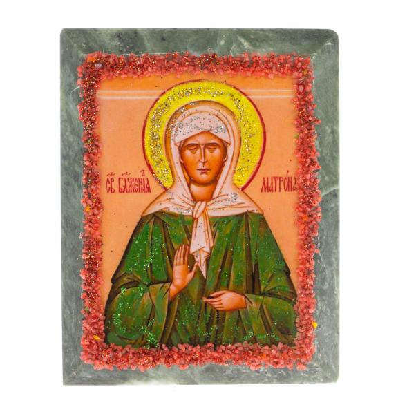 Икона настольная &amp;quot;Святая Матрона&amp;quot; камень змеевик 9х7,2х3 см 121447