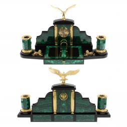 Письменный набор "Президентский" из малахита с лампой