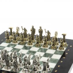 Шахматы подарочные &amp;quot;Римские лучники&amp;quot; 28х28 мрамор шабровский змеевик