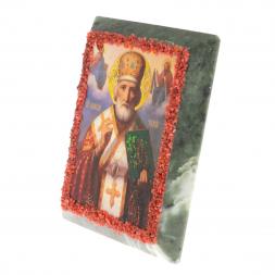Икона настольная &amp;quot;Николай Чудотворец&amp;quot; камень змеевик 9х7,2х3 см