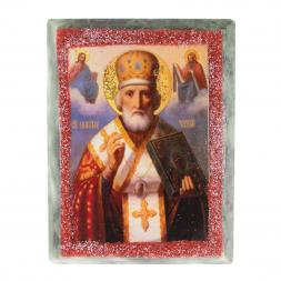 Икона настольная &amp;quot;Николай Чудотворец&amp;quot; камень змеевик 9х7,2х3 см