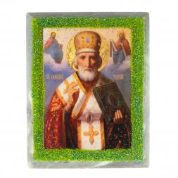 Икона настольная &amp;quot;Николай Чудотворец&amp;quot; камень змеевик 9х7,2х3 см