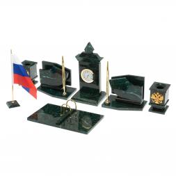 Настольный канцелярский набор с гербом и флагом России камень змеевик