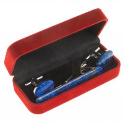 Комплект зажим для галстука и запонки овальные лазурит