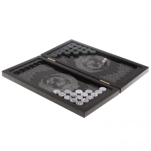 Нарды с гравировкой &amp;quot;Герб СССР / герб РФ&amp;quot; камень гранит 124587