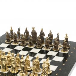 Шахматы бронзовые "Турецкие" доска 32х32 см мрамор змеевик