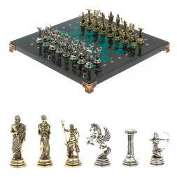 Шахматы &amp;quot;Римские лучники&amp;quot; доска 28х28 см из змеевика