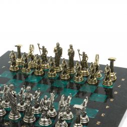 Шахматы &amp;quot;Римские лучники&amp;quot; доска 28х28 см из змеевика