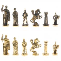 Шахматы "Римские" бронза 44х44 см из мрамора и змеевика