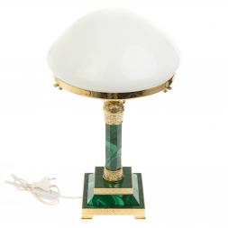 Лампа настольная из малахита с белым плафоном