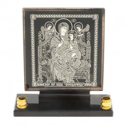 Икона настольная "Всецарица" из обсидиана с подсвечниками
