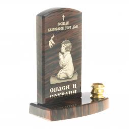 Оберег с подсвечником "Благослави этот дом" камень обсидиан