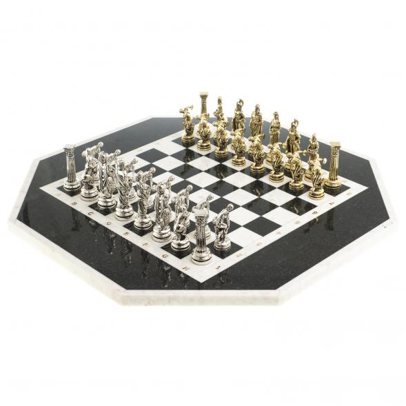 Шахматный стол &amp;quot;Дискобол&amp;quot; мрамор, змеевик на металлической подставке 123753