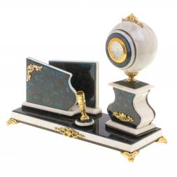 Письменный мини-набор с визитницей мрамор, лабрадорит