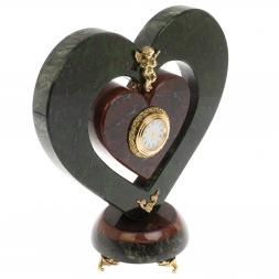 Декоративные часы «Сердце с ангелом» камень змеевик мрамор