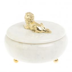 Шкатулка &amp;quot;Лев&amp;quot; из белого мрамора 15х15х12 см