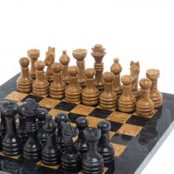 Шахматы "Шах и мат" из мрамора и ракушечника доска 25х25 см (6)