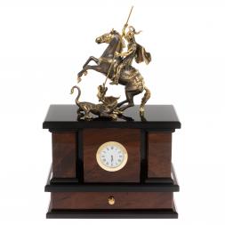 Каминные часы "Георгий Победоносец" из обсидиана