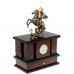 Каминные часы "Георгий Победоносец" из обсидиана