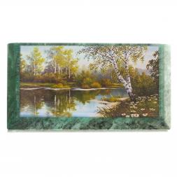 Шкатулка с иллюстрацией "Березы у реки" камень змеевик 17,5х9,5х7,5 см