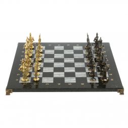 Шахматы "Русские" бронза доска 40х40 см серый мрамор змеевик