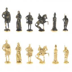 Шахматы "Русские" бронза доска 40х40 см серый мрамор змеевик