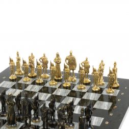 Шахматы "Русские" бронза доска 40х40 см серый мрамор змеевик