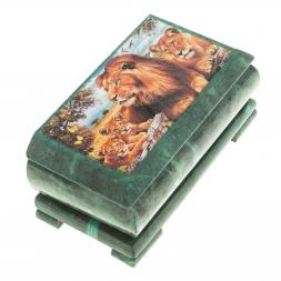 Шкатулка с иллюстрацией "Семейство львов" камень змеевик 17,5х9,5х7,5 см